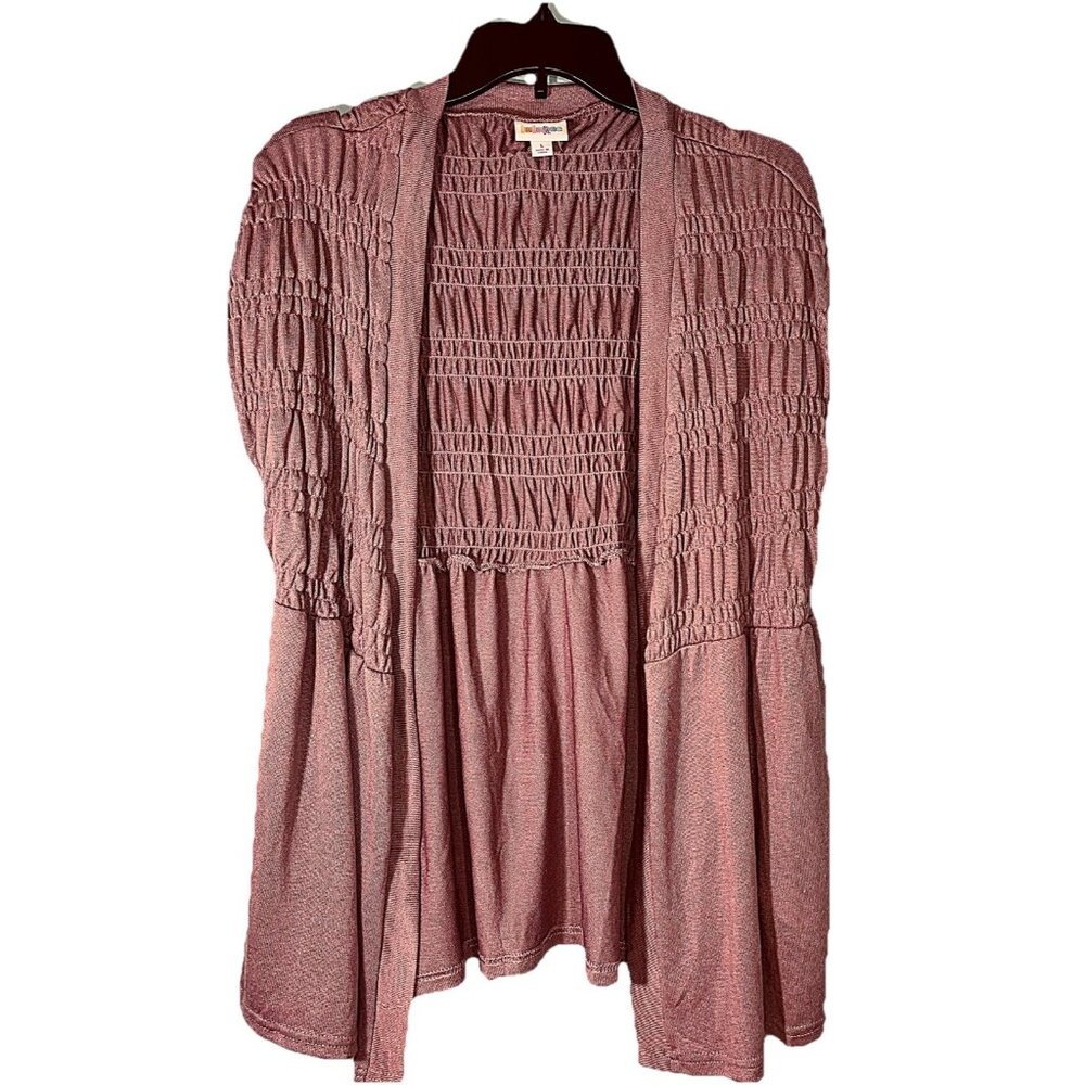 Lularoe Kaylin Smock Open Cardigan Mauvy Plum Cap Sleeve Elastic Stretch Sz L